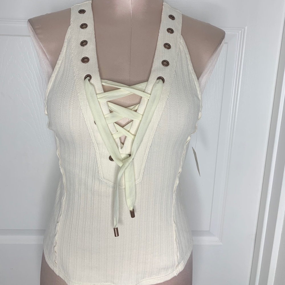 Free People Cream Ribbed Crop Top Sz S - Picture 6 of 6